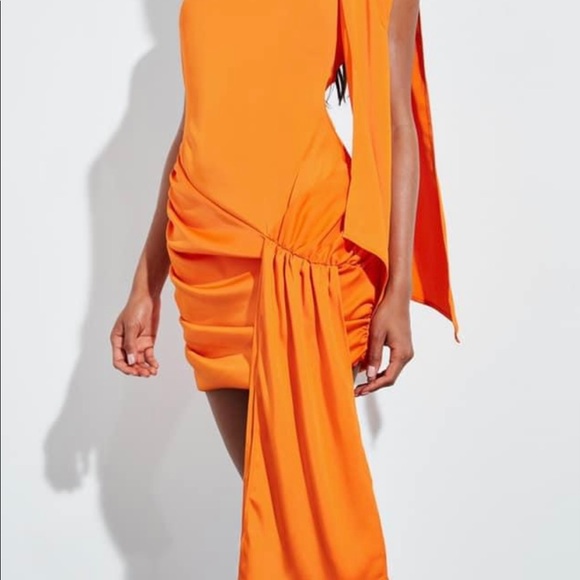 One Shoulder Tie Hem Satin Mini Dress - Picture 3 of 7